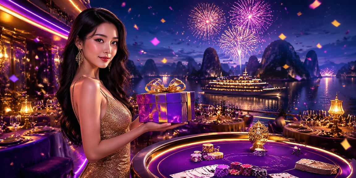 Khung cảnh trò chơi bài neon lung linh tại vịnh Hạ Long về đêm